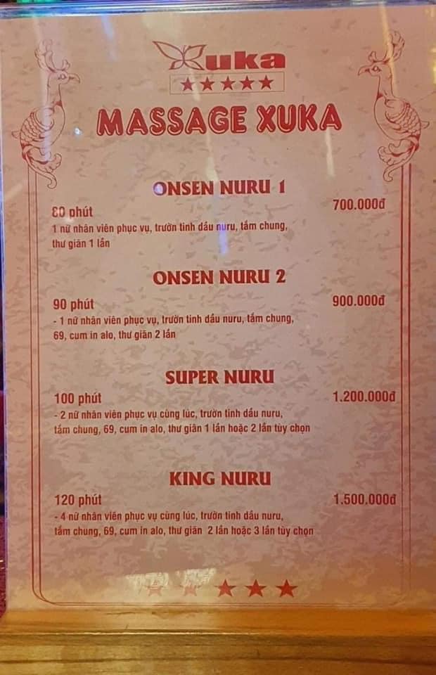 Bảng giá massage nuru của Xuka Massage