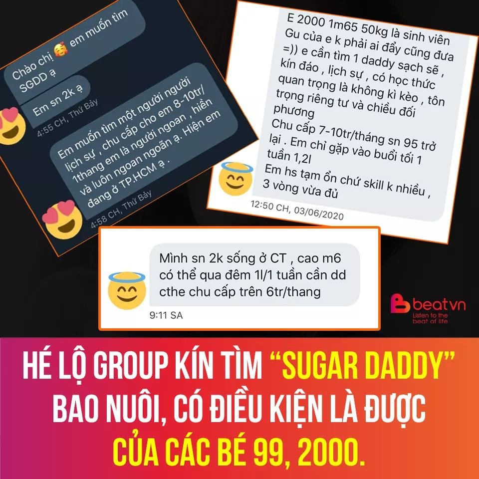 Nhóm Sugar Baby chuyên tìm Daddy Bố Đường