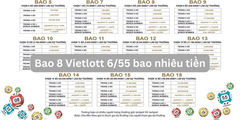 Trả lời câu hỏi: 8 vé số Vietlott 6/55 giá bao nhiêu?