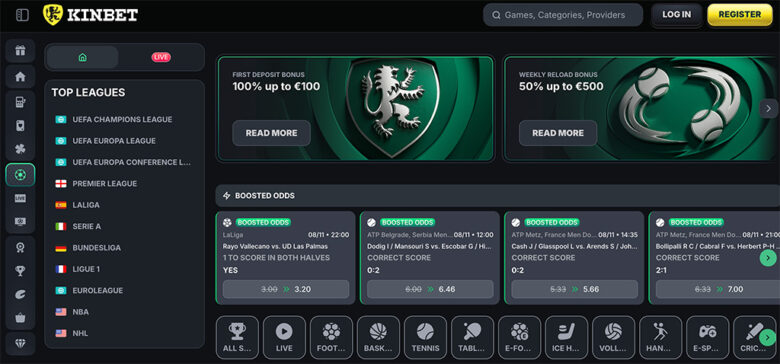 Kinbet Casino - Push the limit whit 250% UP TO €3,000 + 350 FS