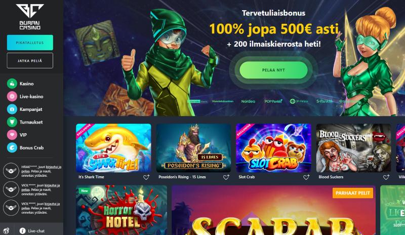 Buran Casino – 100 % bonus 500 € asti & 200 ilmaiskierrosta