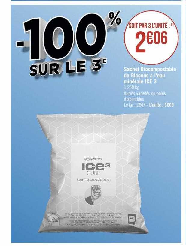 Promo Sachet Biocompostable De Glaçons à L'eau Minéral Ice 3 chez Géant ...