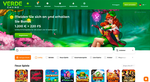 Verde Casino Bonus » 25€ ohne Einzahlung oder 50 Freispiele